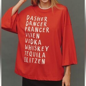 Maeve x Daniela Beekhout Red Holiday Graphic Relaxed Fit Top Size Medium NWT